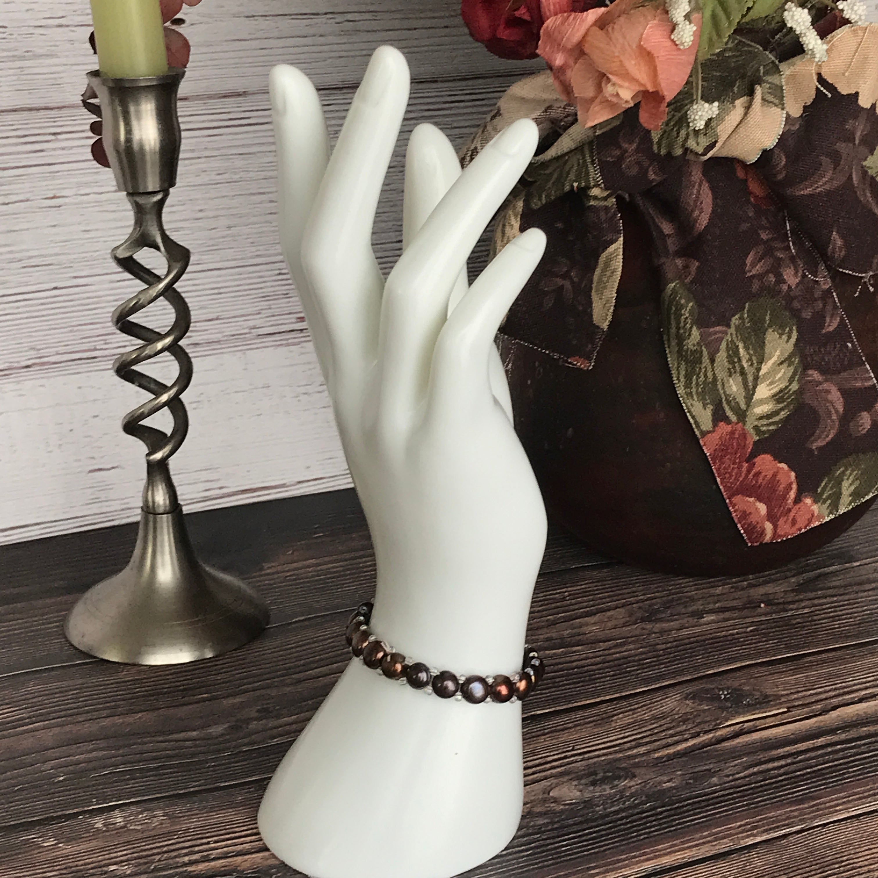 Faux black pearl bracelet